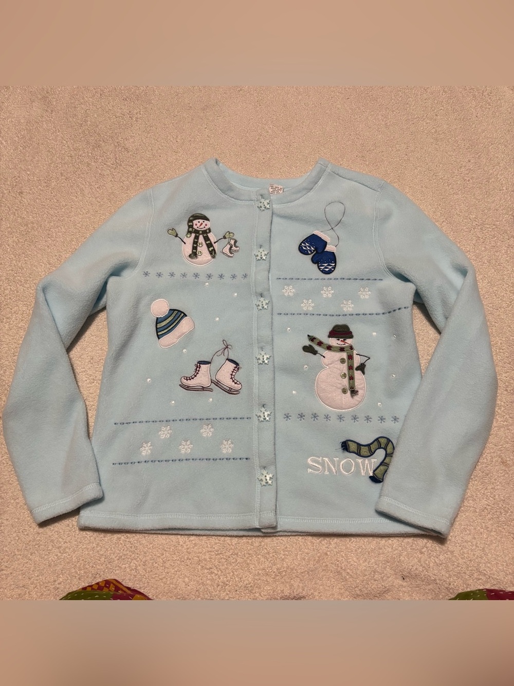 Fashion Bug Light Blue Snowman Applique Fleece Cardigan